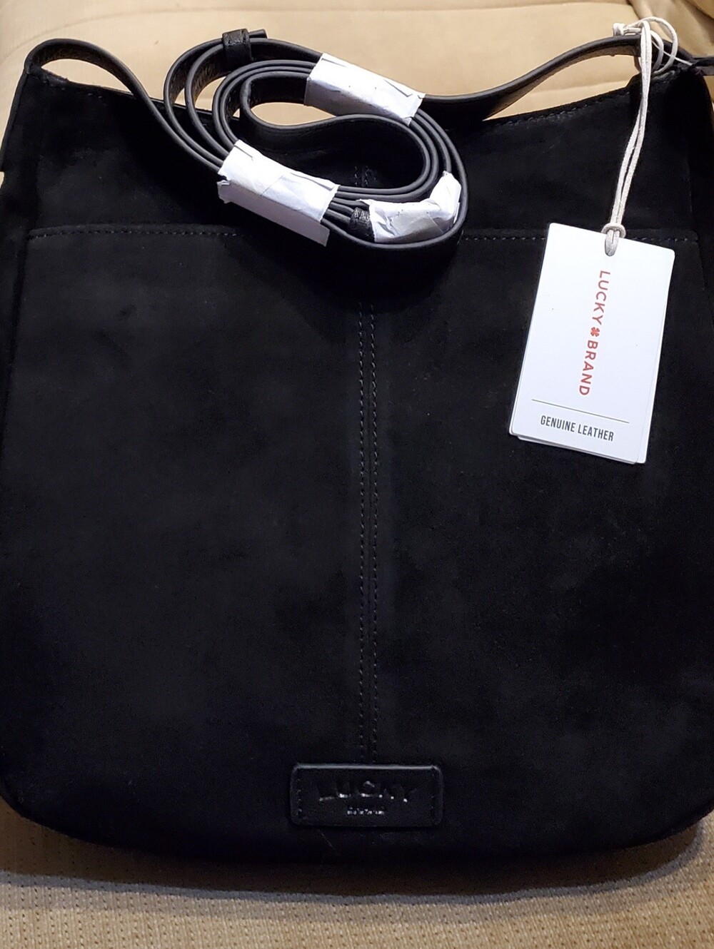 Lucky Brand Black Suede Crossbody Leather Bag